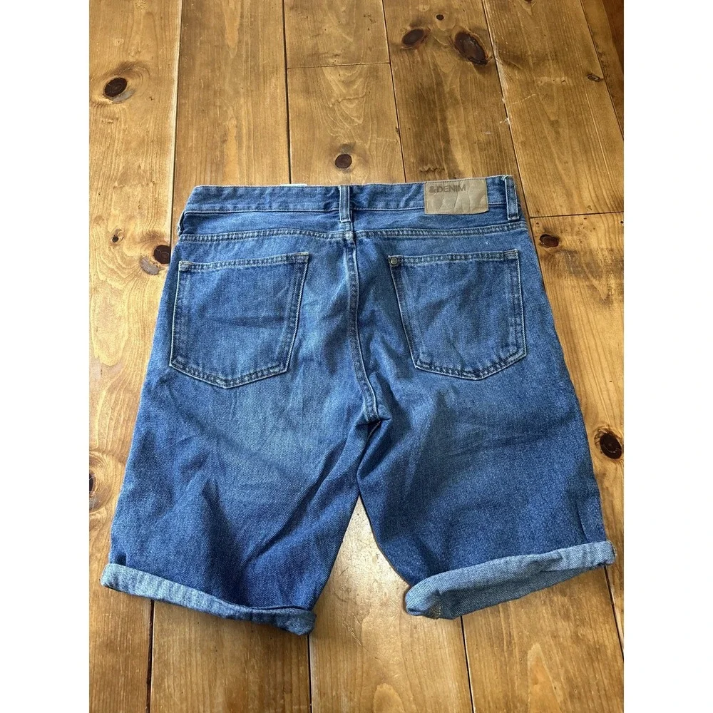 H&M Men's Denim Shorts Size 30 Blue Button Fly Cuffed Casual Relaxed Fit